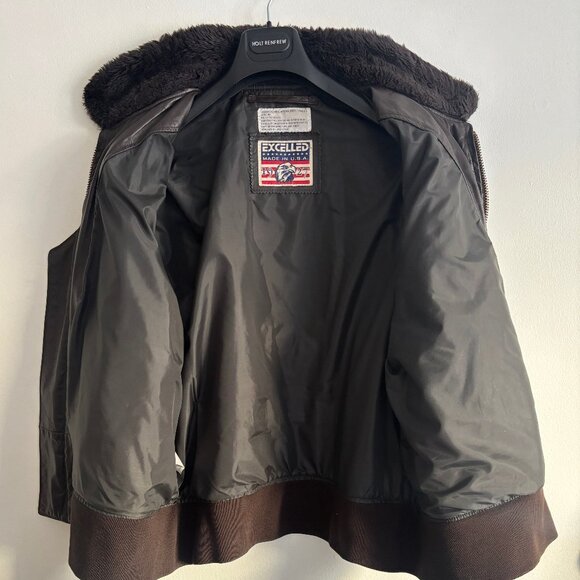 Excelled Brown Leather Aviator Bomber G-1 Jacket- Sherpa Collar, Patches -XL-XXL - Picture 13 of 15
